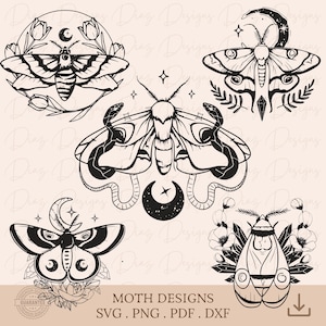 Papillon de nuit SVG, papillon de nuit mystique PNG, clipart papillon de nuit magique, fichiers de découpe papillon de nuit sorcière, papillons de nuit du circuit lunaire, vecteur papillon de nuit