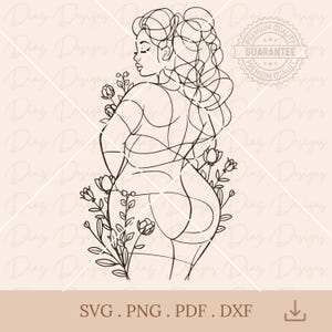 Plus size woman line art svg, sexy floral woman body png, curvy girl clipart, empowered women svg, chubby body svg, woman line drawing png.