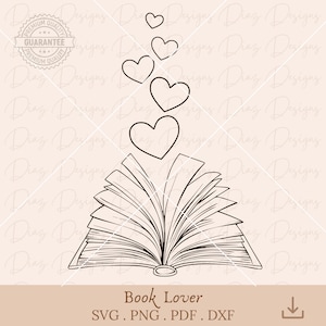 Heart book svg, book lovers png, valentines day svg, open flowers book clipart, reading svg, wildflower book svg, library books cut file. image 1