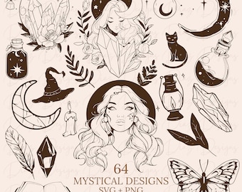 Mystical svg bundle , witchcraft bundle svg, witchy svg, moon svg, celestial svg, wicca svg, magic svg, gothic svg, mystical clipart.