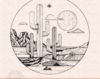 Desert landscape svg, desert scene vector, desert clipart, cactus clipart, western desert svg, wild west png, desert cut file, arizona svg.