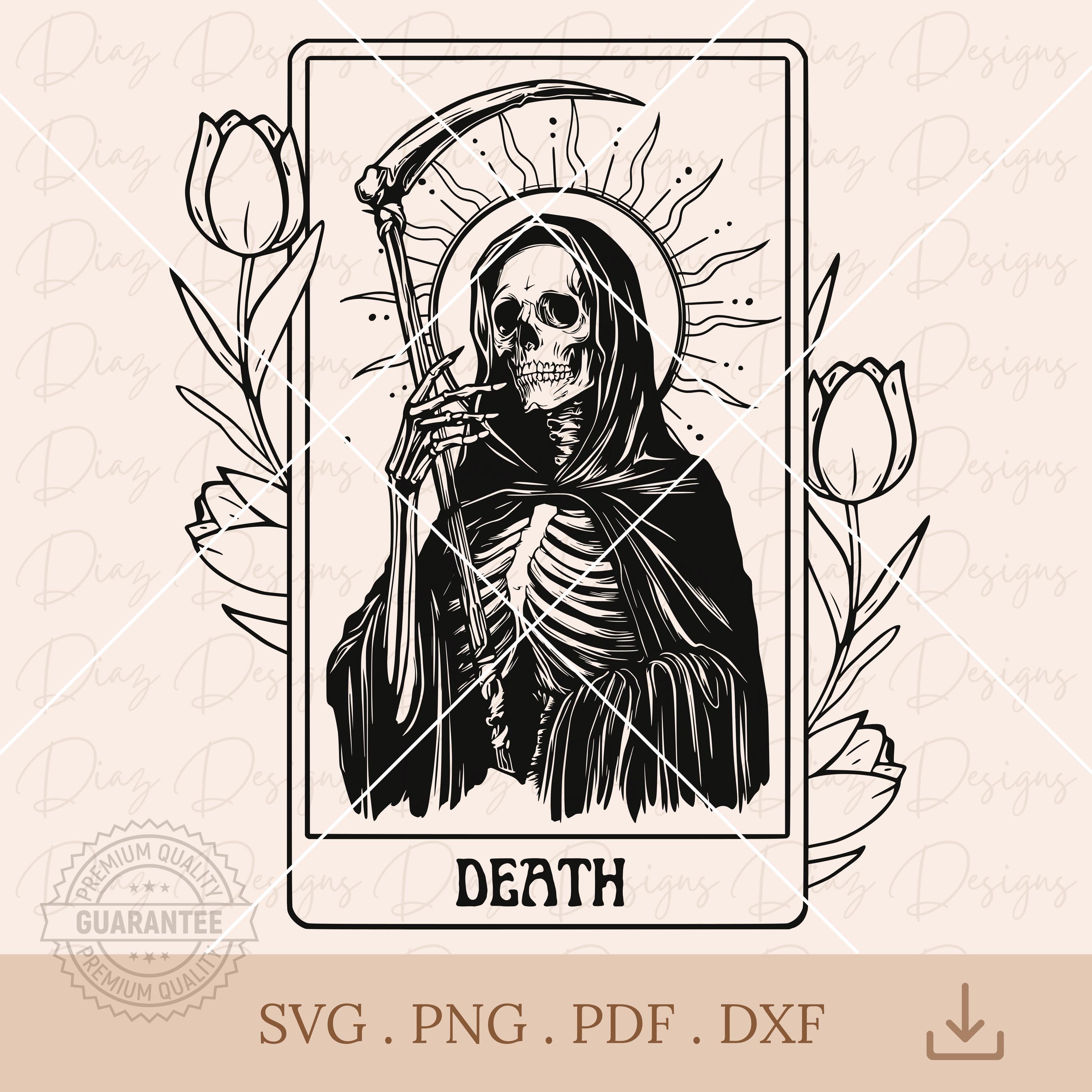 スケルトンデスタロットカードSVG、死神PNG、スカルタロットクリップ