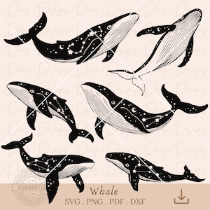 Walvis svg, mystieke walvis clipart, zeedieren svg, zeedieren vector, walvis cut-bestand, hemelse walvis cricut.
