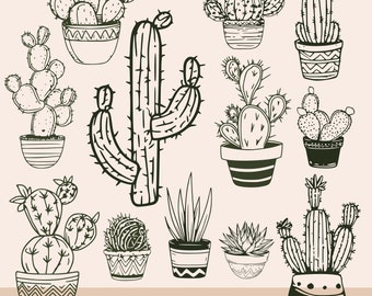 Cactus svg bundle, cactus succulent bundle png, cactus bundle cricut, botanical cactus svg cut file, gardening svg, botanical clipart