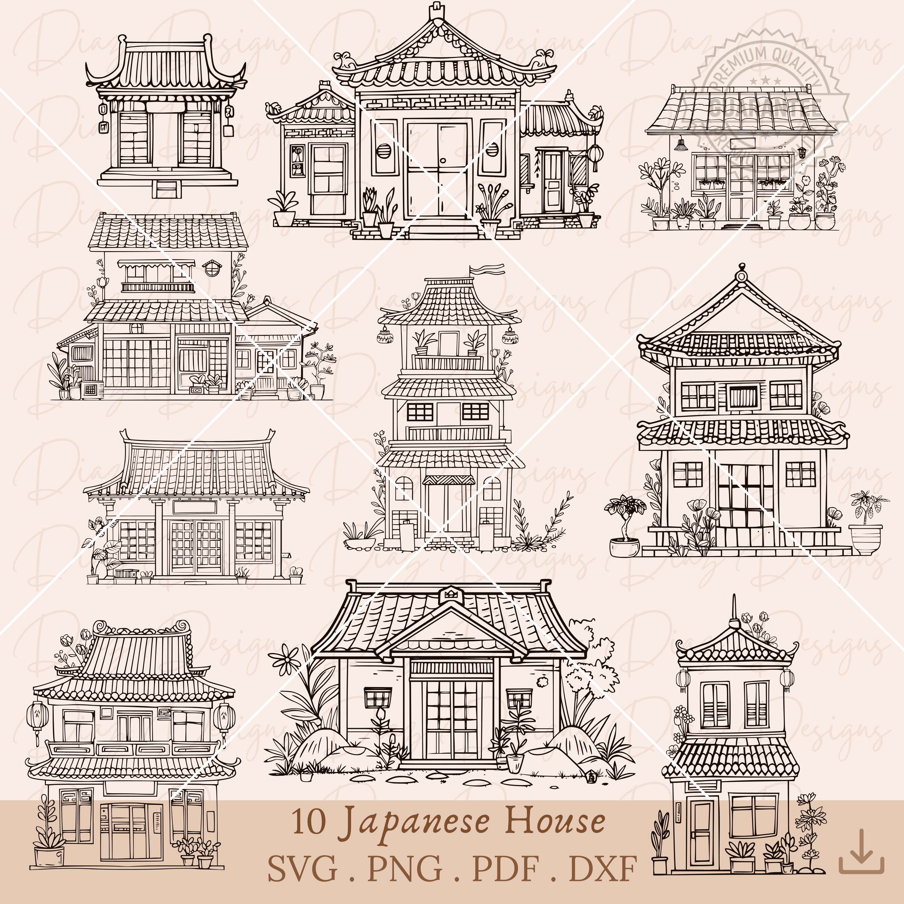 Japanese Floral House Svg, Japan House Clipart, Sweet Home Svg