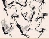 Grulla japonesa svg, pajaro grulla vector, pajaro grulla clipart, pajaro japones png, diseño tatuaje japones svg, grulla japonesa cricut.
