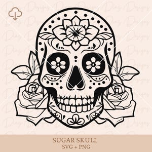 Sugar skull svg,  mexican skull png, skull tattoo roses svg, skull head cut files, skull clipart, sugar skull cut file, skull vector svg.