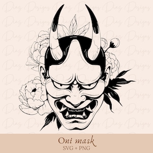 Japanisches Maskendesign SVG, Oni png, Japanisches Oni Tattoo Clipart, Hannya Maske Schnittdatei, Japanischer Dämon Vektor, Yokai Maske SVG