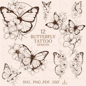 Schmetterlingsset SVG, Schmetterlingstattoo PNG, Schmetterlingstattoo-Design Clipart, Schmetterlingsdateien, Schmetterlingssilhouette, Schmetterlingskreis.