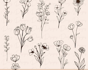 Wildflower bundle svg, floral svg cut file, floral bundle svg, wildflower clipart, botanical svg, flower cricut, wildflower png, floral png.