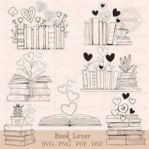 Boekenliefhebber svg, open boek hart png, botanische boek clipart, bloemen lezen svg, valentijn svg, bibliotheek svg, boekwinkel vector.