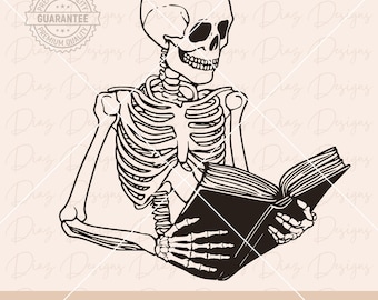Skeleton reading clipart, skull book lover svg, skull reader cricut, skeleton book club cut file, librarian svg, bookish cricut, library png