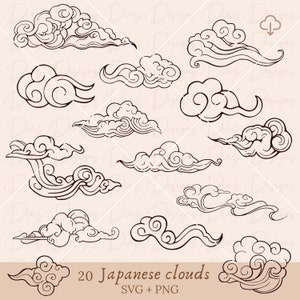 Nuvola giapponese in formato SVG, bundle di nuvole in formato SVG, vettore nuvola, file di taglio delle nuvole, nuvola cricut, png nuvola cinese, clipart nuvola anime, png nuvola manga.