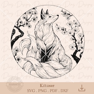 Kitsune Fox Svg, Kitsune Yokai Clipart, Japanese Fox Svg, Kitsune