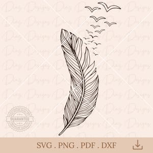 Vogelveer svg, vliegende vogels clipart, gedenkveer svg, boho veer svg, vogelveer clipart, veer vector, veer clipart.