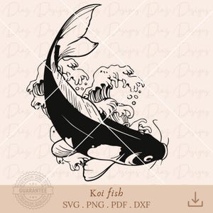 Japanese koi fish svg, koi fish clipart, koi carps svg, koi fish tattoo cricut, japanese wave clipart, chinese fish png, koi carp cut file.