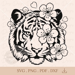 Blumentiger SVG, Kirschblüten-Tigerkopf SVG, Sakura-Tiger, Tiger-Tattoo-Clipart, Tiger-PNG, Tiger-Vektor, Tiger-Cricut, Tiger-Clipart.