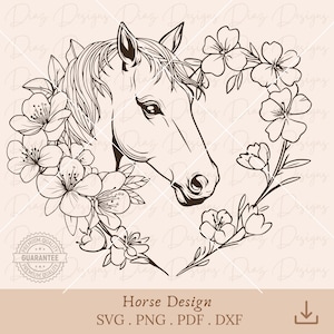 Blumenpferd SVG, Blumenpferd Clipart, Pferdegesicht Schnittdatei, Pferdeliebhaber PNG, Pferdevektor Cricut, Blumenkranz Clipart.