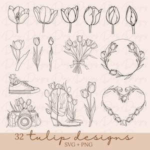 Tulipani in formato SVG, tulipani in formato PNG clipart, file di taglio di fiori di tulipano, tulipano in formato Cricut, vettore di fiori di tulipano, tulipano floreale in formato PNG, botanico in formato SVG PNG