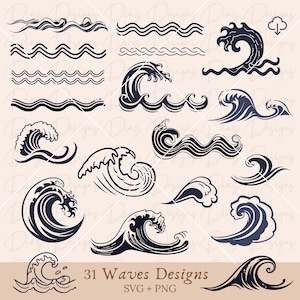Wave svg bundle, Ocean wave svg, wave cut file, ocean wave clipart, beach wave vector,  water wave svg, water cut file, sea waves cricut.