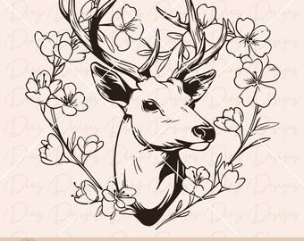 Blumen-Hirsch-PNG, Hirschblumen-Cricut, Hirschkopf-Clipart, Blumenrahmen-PNG, Hirschjagd-SVG, Hirschgeweih-SVG, Blumengirlande-PNG.