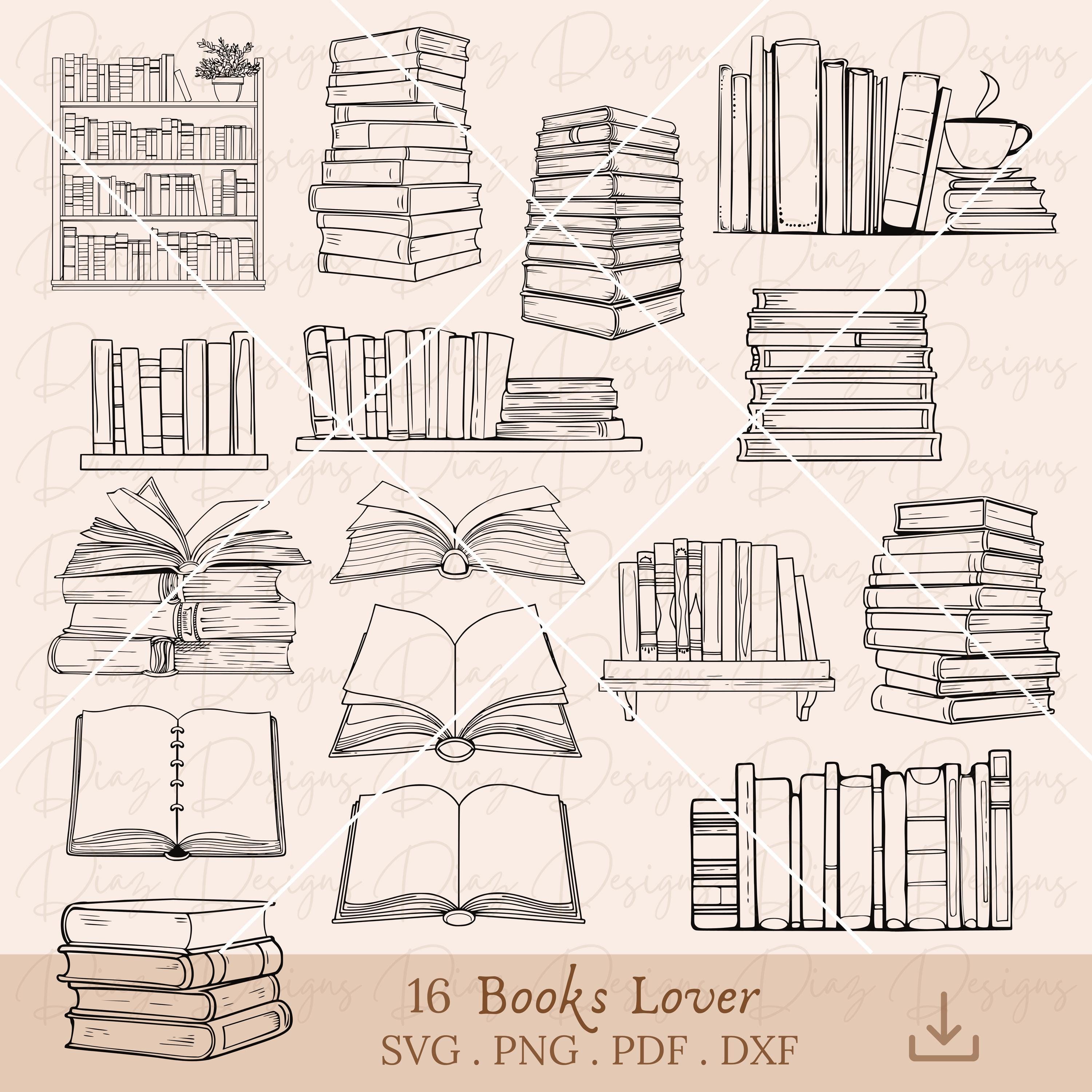 Book lover svg, book clipart, bookworm png, reading cricut, library svg, outline books cut file, reading teacher svg, retro books heart svg.