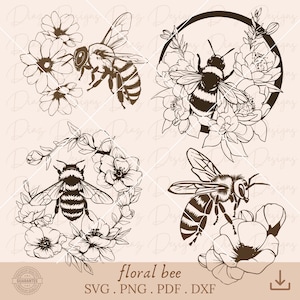 Bijenbloemen svg, bloemenbij png, honingbij clipart, bijen-snijbestand, bijen-tatoeage svg, hommel cricut, imker svg, insect svg.