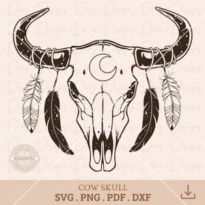 Plumes de crâne de vache svg, crâne de taureau cactus svg, vache du désert svg, plumes indiennes svg, longues cornes png, crâne du vieil ouest cricut.