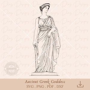 Sculpture de déesse grecque svg, statue de femme png, mythologie grecque svg, cricut d’art au trait grec, dieux grecs png, sculpture artémis svg.