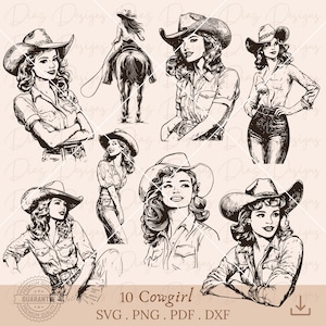 Retro cowgirl svg, vintage cowgirl cricut, western cowgirl clipart, wild west vector, rodeo vrouw cricut, western pin up png.