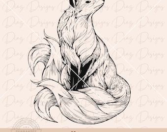 Japansk räv kitsune svg, kitsune yokai clipart, kitsune yokai png, kitsune räv klippfil, niosvansad räv svg, kitsune Cricut.