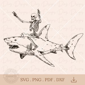 Skeleton riding Shark svg, shark skeleton halloween cricut, funny shark face svg, Sea animal svg, Skeleton cricut, shark fish sea life svg.