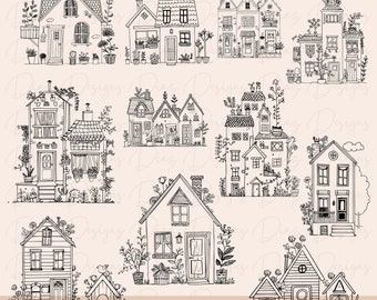 Floral house svg, flower house clipart, sweet home svg, real estate svg, cute house clipart, botanical home cut file, house plant svg bundle