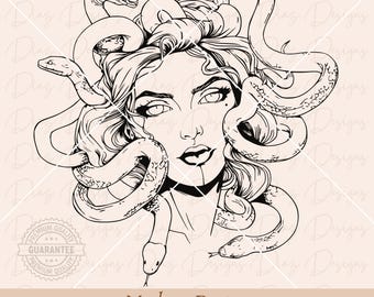 Medusa svg file, medusa png, medusa tattoo svg, medusa vector, greek mythology svg, medusa head clipart, greek goddess svg, snake head png.