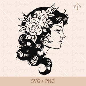 Pin-up vrouw svg, traditionele tatoeage vrouw png, meisjestatoeage flash clipart, old school tatoeage svg, retro vrouw svg, getatoeëerd meisje png.