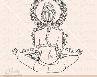 Woman yoga pose svg, lotus pose clipart, meditation floral woman svg, yoga position clipart, namaste svg, lotus flower, zen drawing cricut.