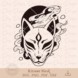 Japanse vos masker kitsune svg, kitsune yokai clipart, yokai masker svg, Japanse masker tatoeage, kitsune snijbestand, kitsune cricut