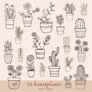 Plantes d’intérieur svg, clipart de fleurs d’intérieur, plantes d’intérieur svg, plantes en pot png, fichiers svg floraux, png botanique, plantes cricut