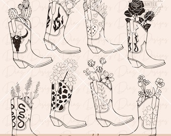 Cowboystövlar blommor svg, cowboystövlar png, Cricut westernstövlar, kaktusklippfil, vilda västern png, möhippa png