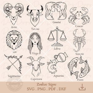 Symbole du zodiaque svg, signe horoscope png, clipart astrologie, tarot zodiaque svg, bélier svg, balance svg, poissons svg, constellation du zodiaque png.