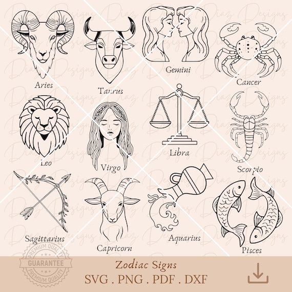 Zodiac Signs Svg, Horoscope Symbol Svg, Zodiac Astrology Cricut
