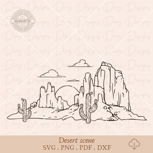 Paisaje desértico svg, desierto svg, escena desierto cricut, desierto clipart, escena cactus png, paisaje cactus png, desierto occidental.