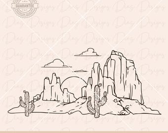 Desert landscape svg, desert scene vector, wild west png, cactus vector, desert clipart, western desert svg, desert cut file, arizona svg.