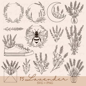 Paquete flor Lavanda svg, flores de lavanda png, lavanda clipart, flores silvestres svg, archivo corte lavanda vector, hierbas clipart.