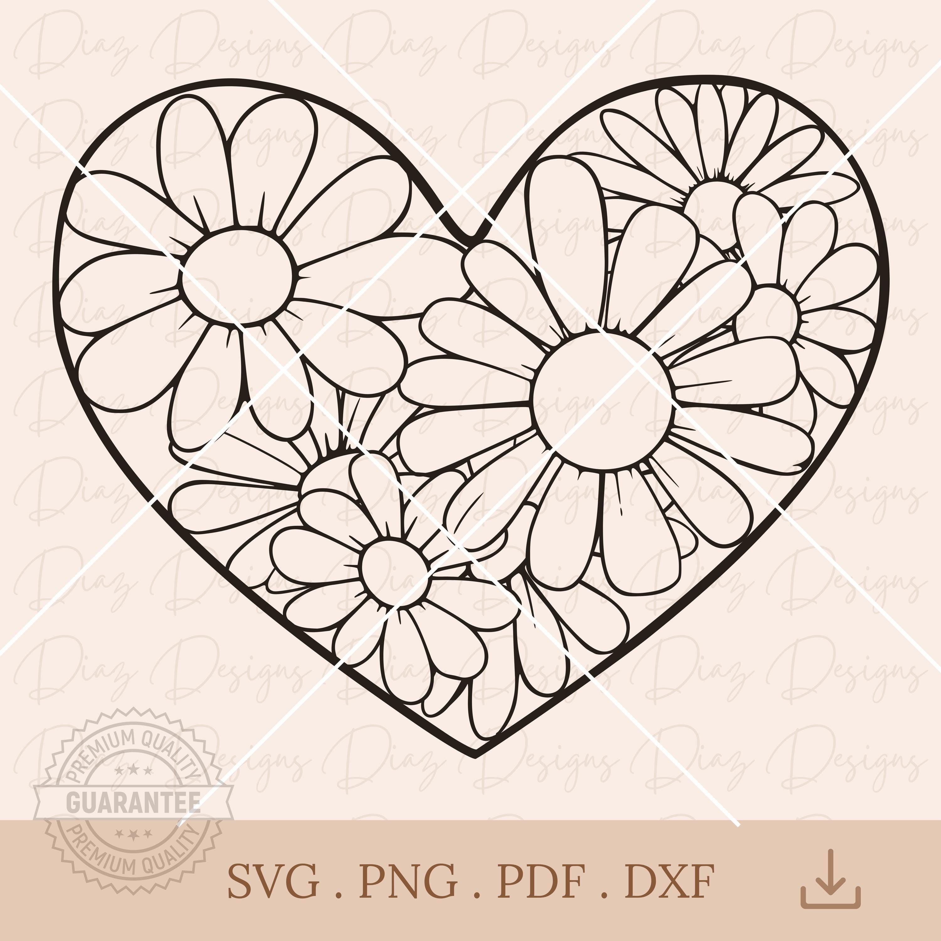 Daisy Floral Heart Wreath Svg, Daisies Floral Frame Svg, Daisy