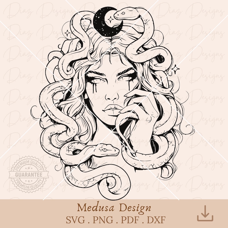 Medusa svg file, medusa png, medusa tattoo svg, medusa vector, greek mythology svg, medusa head clipart, greek goddess svg, snake head png. image 1