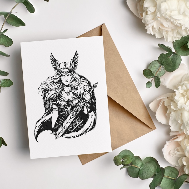 Vikingakrigarekvinna svg, Valkyrie svg, Freya svg, Valkyrie clipart, viking png, Valhalla svg, nordisk mytologi svg, viking clipart. bild 4