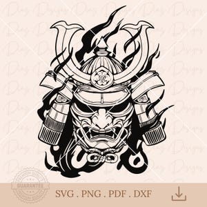 Masque de samouraï svg, masque de tatouage japonais svg, masque de guerrier samouraï png, masque Oni svg, ronin svg, bushido svg, masque hannya png.