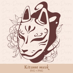Kitsune japanische Fuchsmaske SVG, Kitsune Yokai Clipart, Yokai Maske png, japanische Maske Tattoo, Kitsune Schnittdatei, Kitsune Vektor