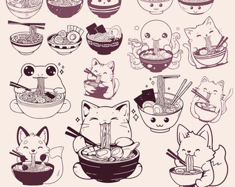 Cat ramen svg, kawaii ramen png, cute ramen clipart, ramen cricut, japanese food svg, noodles clipart, ramen noodles svg, kawaii food svg